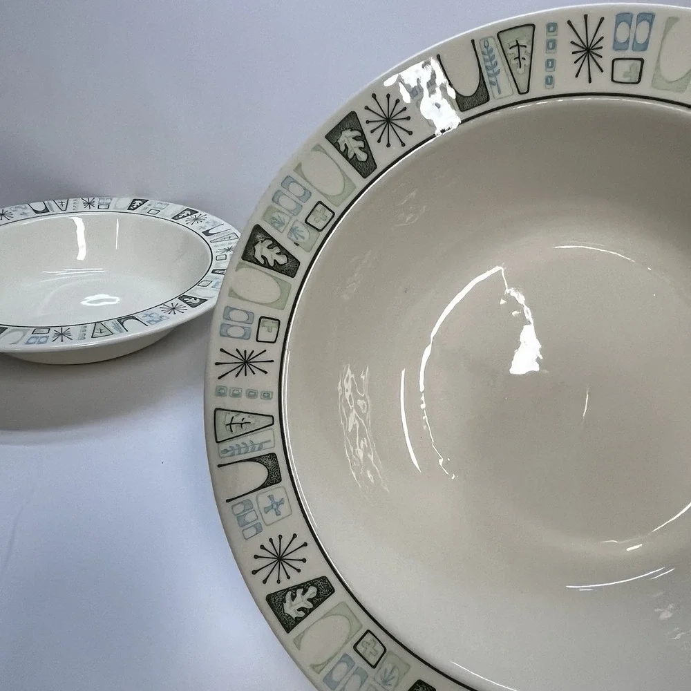 atomic starburst pattern serving  bowls mcm taylor stone green blue 9.5 inch‎